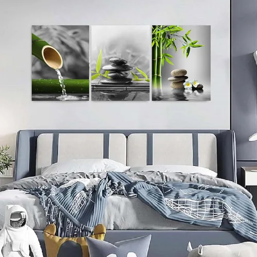 Miniatura 6 de Yxbhhym - Arte de pared de baño en blanco y negro, gris, verde, decoración de habitación, póster zen, lienzo, ilustraciones zen para spa, sala