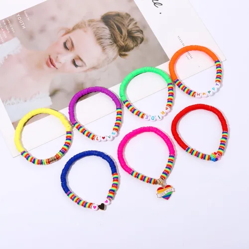 Miniatura 249 de Surfer Heishi - Pulseras apilables para mujer, apilables, de vinilo arcoíris, disco de arcilla, pulseras elásticas para la amistad, joyería bohemia
