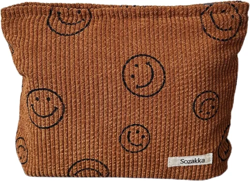 Miniatura 16 de Bolsas de cosméticos para mujer, bolsa de cosméticos de pana, bolsos estéticos para mujer, bolsos de mano con puntos sonrientes, organizador