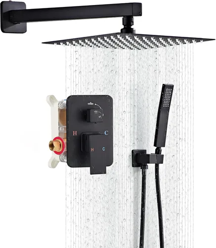 Miniatura 12 de Juego de grifo de ducha con boquilla de bañera, sistema de ducha de lluvia de níquel cepillado completo montado en la pared para baño con cabezal