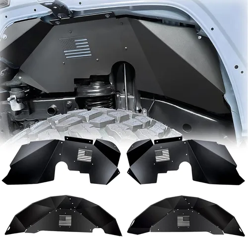 Juego de guardabarros interior delantero y trasero de aluminio, patrón de moda compatible con Jeep Wrangler JK JKU Unlimited 2007-2018, color negro