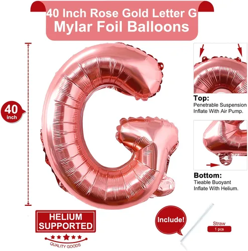 Miniatura 2 de Lovoir Globos grandes de 40 pulgadas de oro rosa con la letra G, globo de helio de aluminio de Mylar de gran tamaño para decoración de fiesta