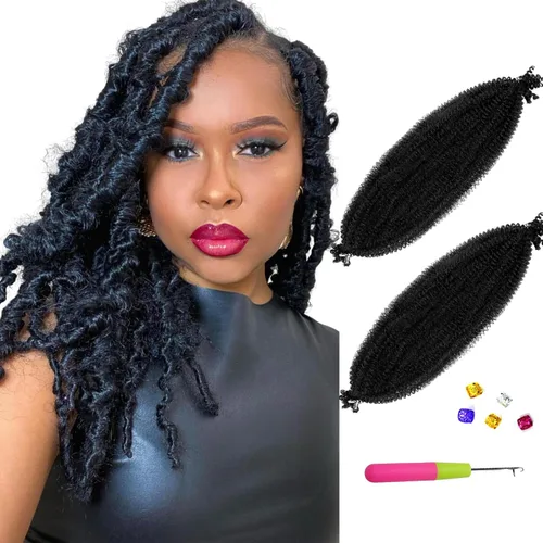 2 paquetes de cabello afro trenzado elástico de 12 pulgadas, cabello afro Spring Twist estilo Marley Twist trenzado, cabello envolvente para rastas