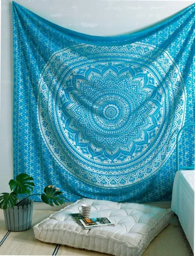 Miniatura 34 de Popular Handicrafts Original Ombre - Tapiz indio Mandala para pared, ornamento hippie, colcha bohemia con brillo metálico