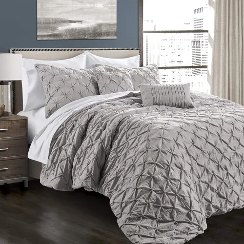 Miniatura 9 de Lush Decor Ravello Pintuck Juego de Edredón – Juego de ropa de cama texturizada de lujo de 5 piezas – Decoración tradicional de dormitorio inspirada