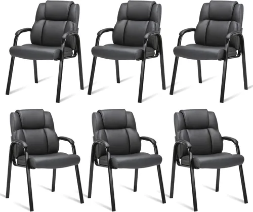 Miniatura 18 de CLATINA Silla de recepción de cuero para invitados con base de trineo, sillón estacionario de oficina con reposabrazos acolchados para reuniones