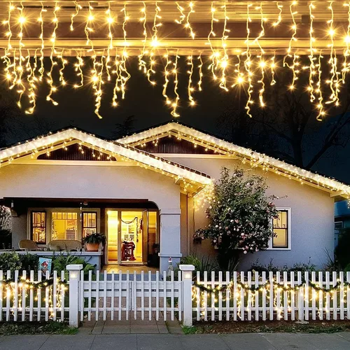 Miniatura 10 de JMEXSUSS 400 luces LED de Navidad de carámbano de 38.8 pies con control remoto, tira de luces multicolor para exteriores enchufables, 8 modos