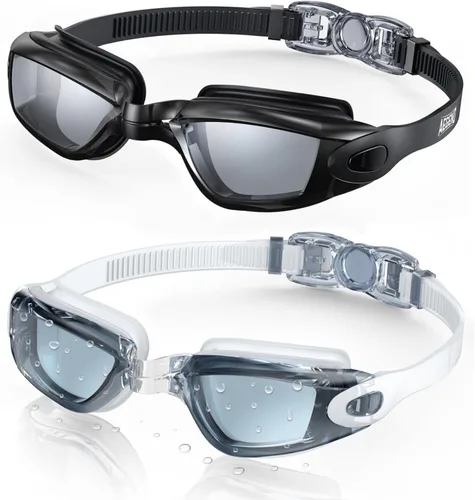 Miniatura 34 de Aegend - Gafas de natación, paquete de 2 gafas de natación sin filtraciones, para adultos, hombres, mujeres y jóvenes Negro claro y rosa rojo claro