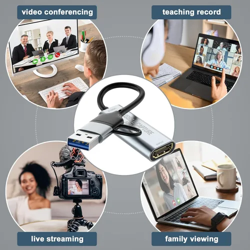 Miniatura 7 de VIXLW Tarjeta de captura HDMI, dispositivo de captura HDMI 4K a USB/USB-C, tarjeta de captura de video USB3.0 para transmisión y grabación, funciona