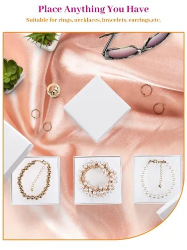 Miniatura 4 de MESHA - Cajas para joyería, de 3.5 x 3.5 x 1 pulgadas, de cartón con relleno de algodón, para regalo Blanco