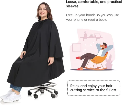 Miniatura 3 de Professional Barber & Salon Cape with Sleeves Large Hair & Water Repellent Cutting Cape with Adjustable Snaps