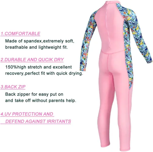 Miniatura 2 de Traje de baño de cuerpo completo de una pieza de manga larga para niños, traje de baño de protección solar para niños y niñas