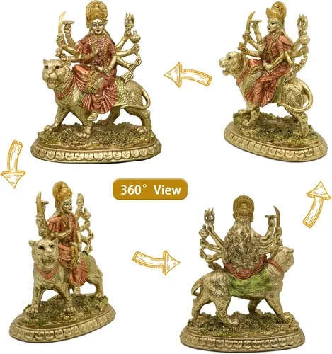 Miniatura 9 de alikiki Diosa hindú pequeña estatua de Durga – 5.7 pulgadas de alto Dios indio Durga en tigre, ídolo en casa, oficina, templo Puja, escultura Mandir