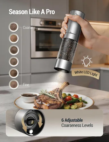 Miniatura 2 de ThermoMaven Juego de molinillo eléctrico de sal y pimienta de mayor capacidad, 3.7 fl oz, mezclador de sal y pimienta recargable con luz LED