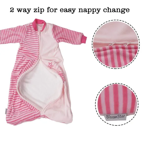 Miniatura 7 de Saco de dormir para bebé, manta de manga larga de terciopelo de algodón para niñas y niños pequeños, rosa, cremallera de 2 vías, sensación de Rosado