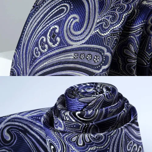 Miniatura 105 de HISDERN Corbatas para hombre, corbata de cachemira y bolsillo cuadrado tejido clásico floral para hombre, corbata de fiesta de boda
