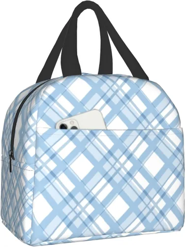 Nerxy Lonchera a cuadros de búfalo azul, moderna, 8 x 5 x 8.5 pulgadas, suave bolsa de almuerzo para mujeres, niños, adultos, trabajo, escuela,