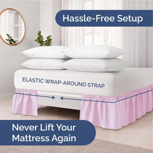 Miniatura 2 de Falda de cama envolvente con volantes, color rosa claro, para camas de tamaño individual con altura de 61 cm CGK Linens - Falda de cama plisada