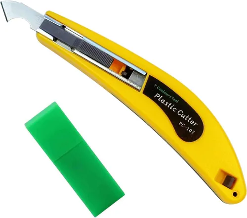 Miniatura 7 de Cuchillo profesional de corte de láminas de plexiglás acrílico, con un mango curvo, es más cómodo de usar. Un mango, 11 cuchillas. (Amarillo)