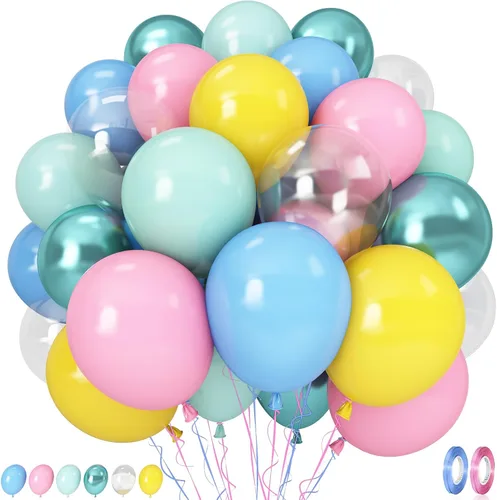 Miniatura 36 de Globos pastel, 12 pulgadas, 35 globos, látex rosa claro, azul, amarillo, blanco, multicolor, niños, graduación, Pascua, boda, fiesta arcoíris