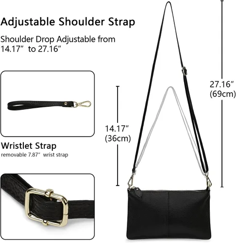 Miniatura 4 de YALUXE Clutch Wristlet - Cartera de piel auténtica con bloqueo RFID y cadena de hombro