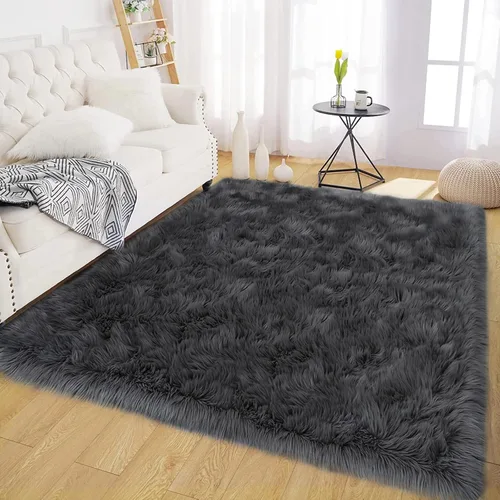 Miniatura 94 de Latepis - Tapete rectangular de piel sintética tipo lana de oveja suave, esponjosa y lavable para sala de estar, dormitorio, sala de juegos o Blanco