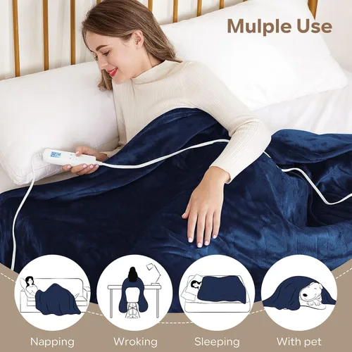 Miniatura 6 de Manta térmica eléctrica tamaño Queen de 84" x 90" 6 niveles de calefacción y temporizador automático de 8 horas Calentamiento rápido de cuerpo