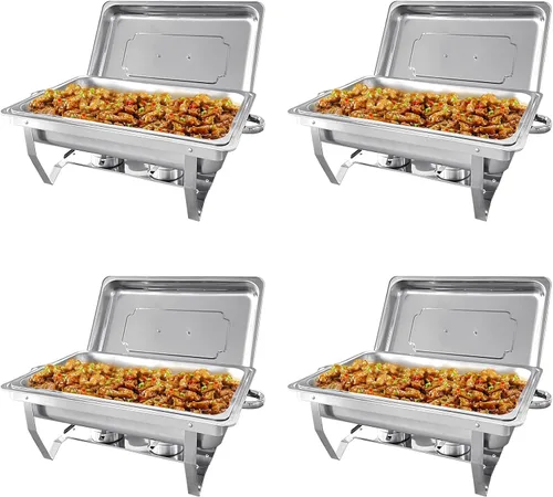 Miniatura 11 de Juego de buffet de platos de roce de 8 cuartos de galón Juego completo de calentador de alimentos de acero inoxidable Chafer con bandeja de agua