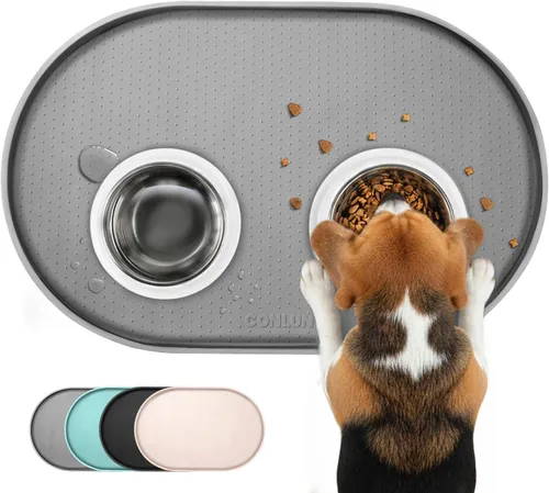 Miniatura 18 de Conlun Tapete de comida para perros, bordes elevados de 1/2 pulgada, tapete de alimentación para gatos para contención de derrames, tapete