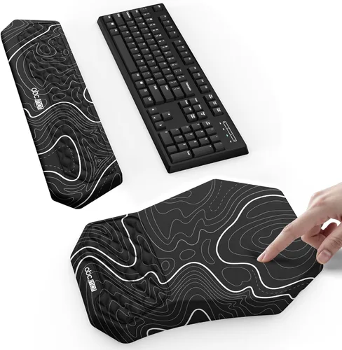 Miniatura 12 de Juego de alfombrilla ergonómica para mouse y reposamuñecas para teclado, diseño de masaje para aliviar el dolor del túnel carpiano, espuma Negro