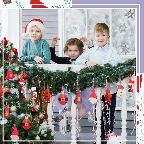 Miniatura 6 de 24 adornos de madera para árbol de Navidad, decoraciones colgantes en 3D, Papá Noel, muñeco de nieve, reno, bastón de caramelo, manualidades