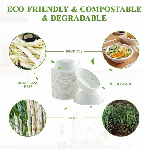Miniatura 5 de Vplus Paquete de 500 Tazones de Papel de 12 OZ a Granel, Desechables Compostables, Bagazo Ecológico, Tazones Extra Resistentes Perfectos para 500