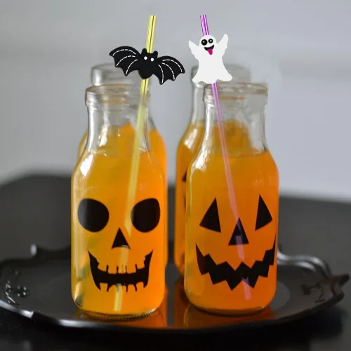 Miniatura 5 de 24 popotes rectos reutilizables para fiesta de Halloween, castillo, murciélago, calabaza, fantasma, gato, bruja, araña, pajitas rectas 6color