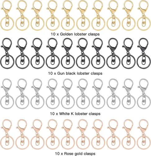Miniatura 2 de 40 llaveros con cierre de pinza de langosta para la fabricación de joyas, clips de gancho giratorios de metal para llavero con anillo dividido