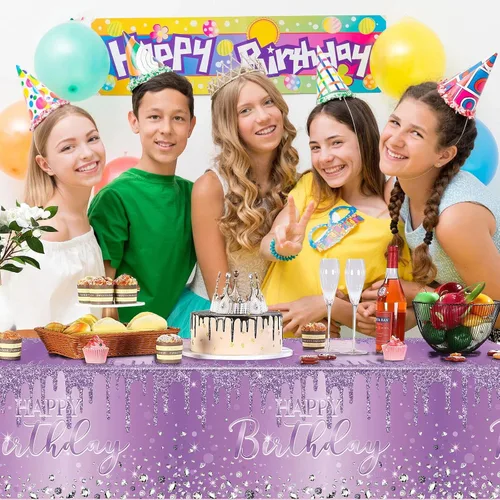 Miniatura 7 de Pajean Mantel de plástico con lentejuelas de diamantes con brillantina para fiesta de niña y niña, mantel de plástico con lentejuelas para niñas