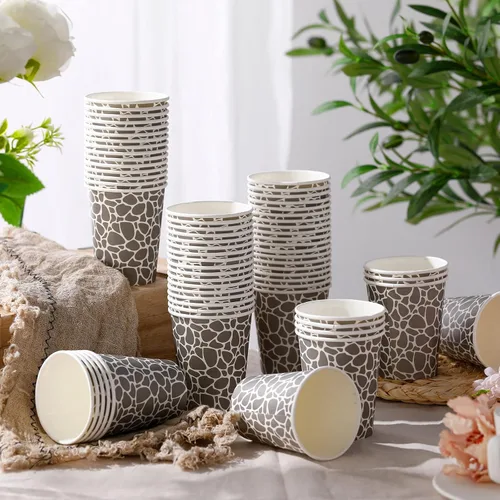 Miniatura 4 de Patelai Paquete de 100 tazas de café desechables de papel de 9 onzas, tazas geométricas para bebidas frías o calientes para agua, jugo, café o té