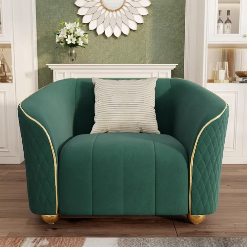 Miniatura 21 de Sofá de lujo de terciopelo retro de 3 plazas, cómodo sofá biplaza tapizado de terciopelo de 86 pulgadas con patas y almohadas de metal dorado, sofá