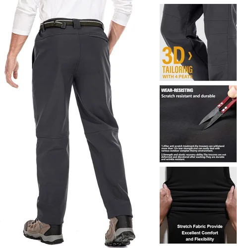 Miniatura 4 de Jessie Kidden Pantalones de senderismo impermeables para hombre, para exteriores, nieve, esquí, pesca, forro polar, aislados, pantalones de invierno