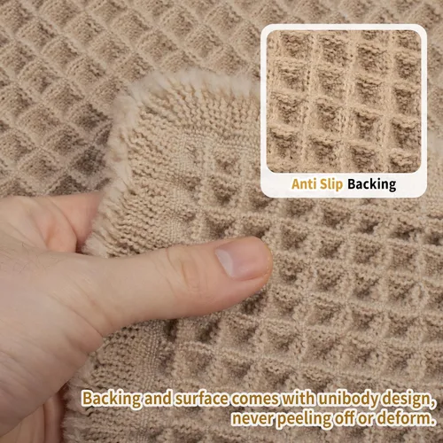 Miniatura 4 de KOEXM Tapete de baño mejorado con diseño de gofre, súper absorbente, antideslizante, bohemio, lavable a máquina, con borlas, parte trasera de goma