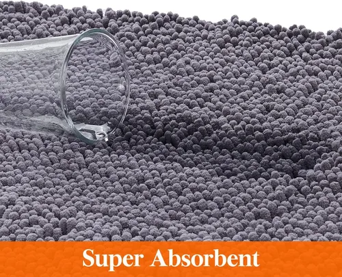Miniatura 5 de Lifewit Tapete de baño extra suave, absorbente y lanudo de felpilla, tapete de felpa antideslizante para baño, bañera y ducha, color gris, 24 x 17