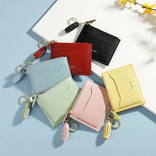 Miniatura 75 de Tarjetero delgado con bloqueo RFID, billetera de bolsillo pequeño, con cremallera Keychian para monedero, monedero y tarjetero para mujeres y hombres