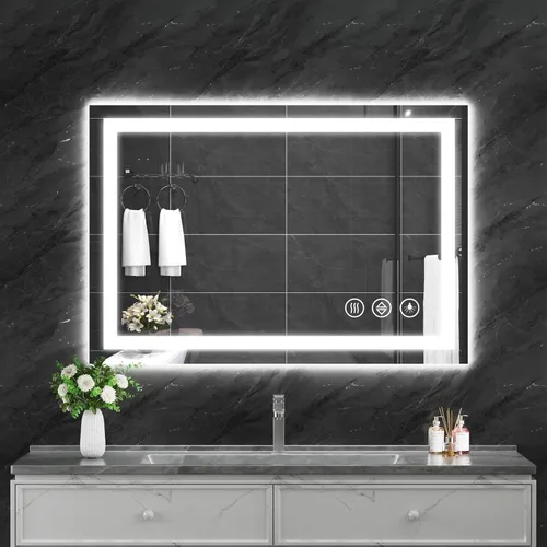 Miniatura 12 de Koonmi - Espejo de baño LED de 20 x 28 pulgadas, retroiluminación + iluminación frontal, espejo de baño LED con luces para pared, 3