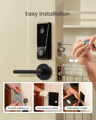 Miniatura 9 de DESLOC D110 Plus Cerradura inteligente incorporada con Wi-Fi con 2 manijas de palanca, juego de cerradura de puerta de entrada sin llave con huellas