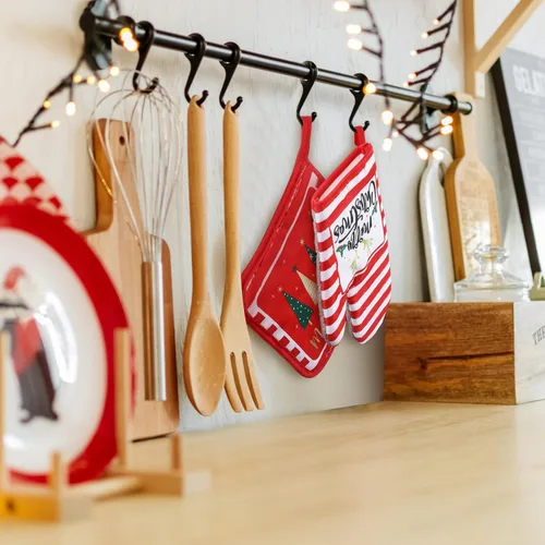 Miniatura 2 de Bencailor Juego de 6 Piezas Toallas de Cocina Navideñas Manoplas de Horno y Soportes para Ollas Tema Navideño Toallas de Platos Guantes de Horno