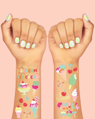 Miniatura 3 de xo, Fetti Tatuajes temporales para fiesta de cumpleaños de helados para niños, 56 estilos de purpurina Postre, suministros de fiesta de baby