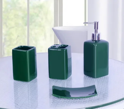 Miniatura 7 de Juego de accesorios para encimera de baño de 4 piezas de cerámica maciza (beige)