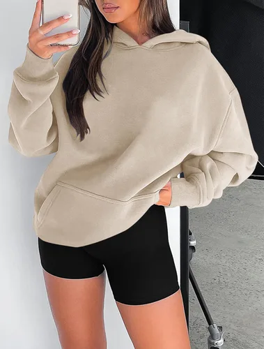 Miniatura 42 de onlypuff Sudadera casual con capucha para mujer, de manga larga, con bolsillo de canguro, hombro caído