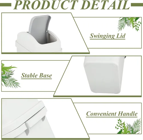 Miniatura 3 de Sumind 2 piezas cubos de basura de baño de 2.6 galones con tapa oscilante, cubo de basura pequeño de plástico para baño, cubo de basura para Verde