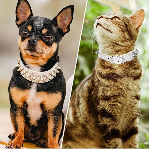 Miniatura 2 de Collar de perro y gato con pinchos pequeños para perros pequeños y medianos machos y hembras, collares ajustables con tachuelas para cachorros
