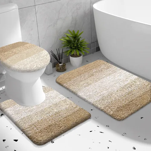 Miniatura 28 de OLANLY Juego de alfombras de baño de 3 piezas, alfombra de baño de microfibra suave absorbente, alfombra de contorno en forma de U para inodoro
